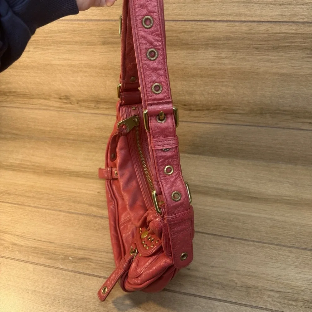 Vintage Marc Jacobs Shoulder Bag Y2K Pink Leather Hobo Studs Buckles Pockets